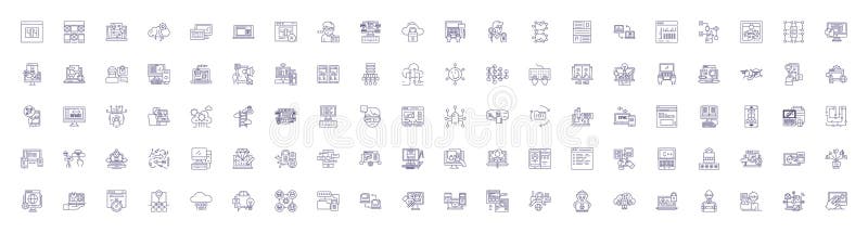 Programming, coding line icons signs set. Design collection of programming, coding, software, development, language royalty free illustration