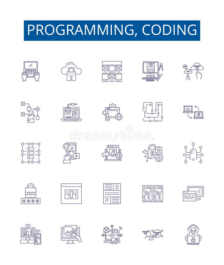 Programming, coding line icons signs set. Design collection of programming, coding, software, development, language vector illustration