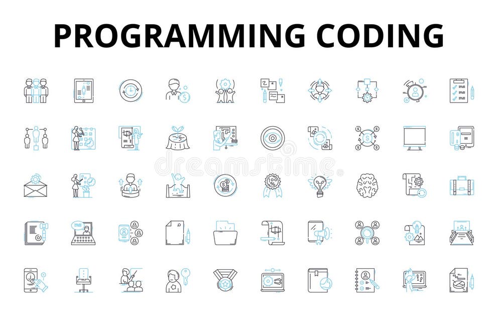 Programming Coding Linear Icons Set. Syntax, Algorithms, Debugging ...