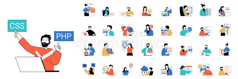 Programming Concept with People Situations Mega Set in Flat Web Design ...