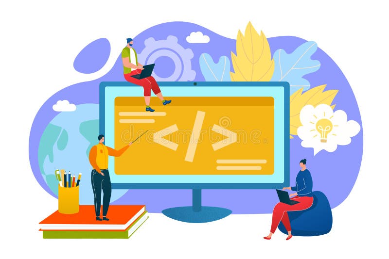 Programming Education Concept, Programmers Learn Coding on Computer ...