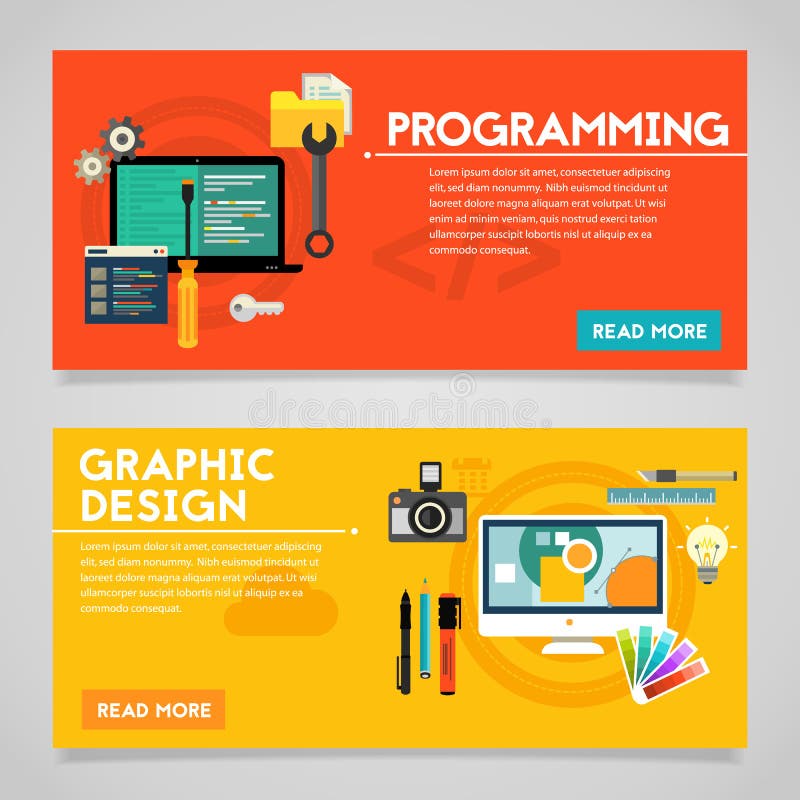 Programming and Graphic Design Concept Banners Stock Vector ...