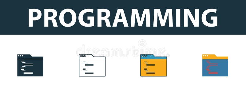 Programming Icon Set. Four Simple Symbols in Diferent Styles from Web ...