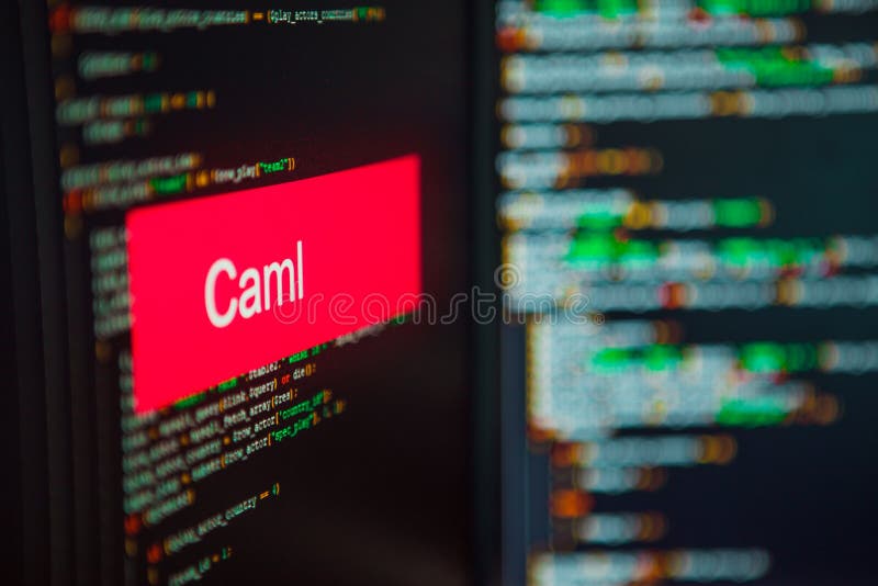 Programming language, Objective Caml inscription on the background of computer code stock photos