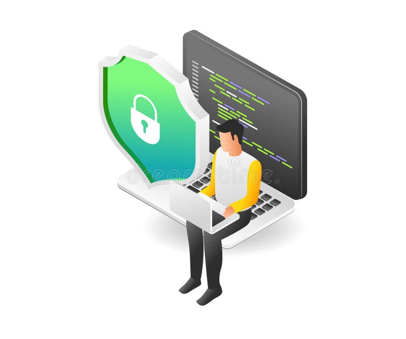 Programming language security illustration flat isometric concept royalty free illustration