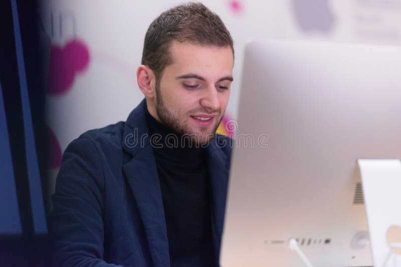 Programming. Man Working on Computer in it Office, Sitting at Desk ...