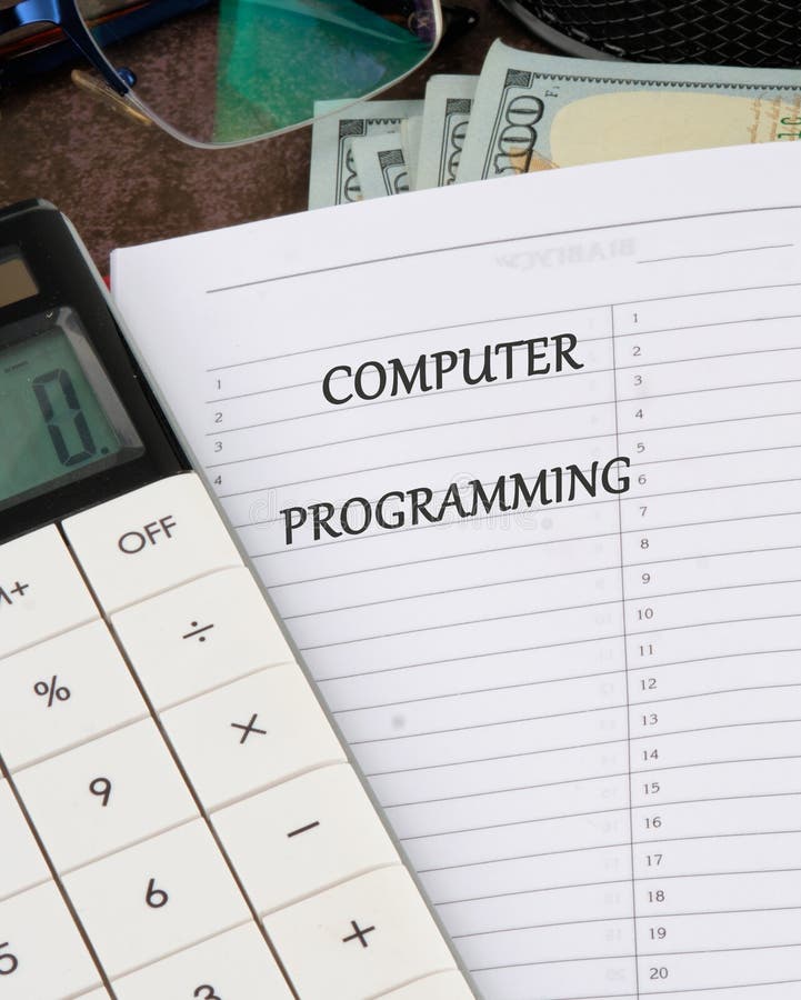 Programming online network metaverse digital world technology. COMPUTER PROGRAMMING it is written in a notebook on a blank page, a stock illustration