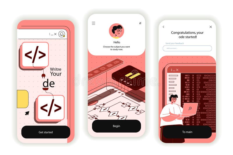 Programming software concept onboarding screens. UI, UX, GUI user interface kit royalty free illustration