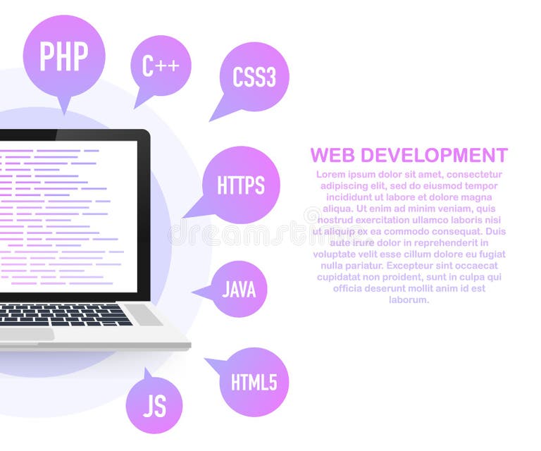 Programming, Web Development Concept. Code on the Screen Laptop. Vector ...