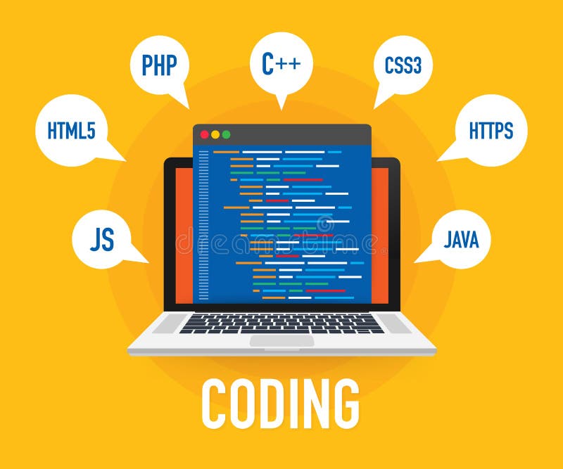 Programming, Web Development Concept. Code on the Screen Laptop. Vector ...