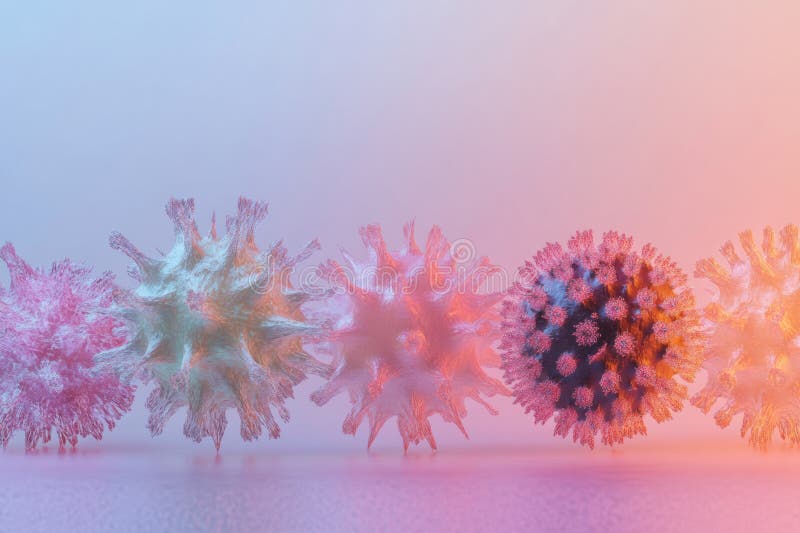 Progresia formelor de virus care ilustrează complexitatea și diversitatea structurii observate în condiții diferite stock photos