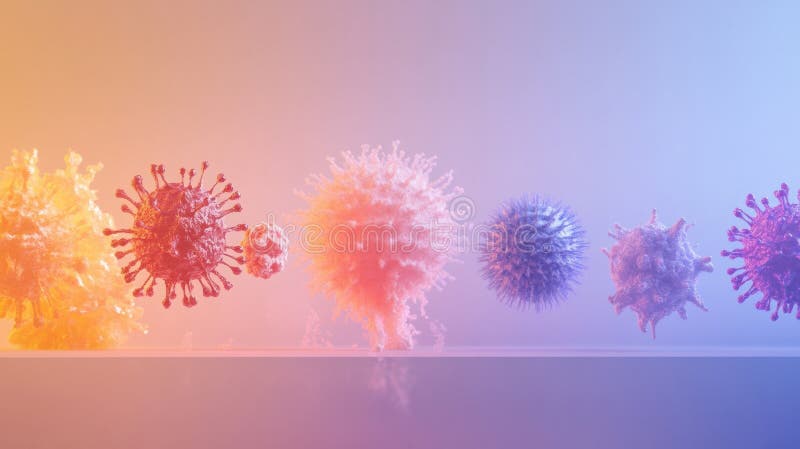 Progresia formelor de virus care prezintă evoluția de la structuri simple la structuri complexe într-un afișaj colorat. royalty free stock image