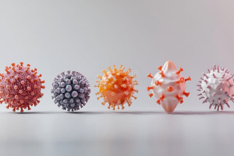 Progresia formelor de virus ilustrate de la structuri simple la ansambluri complexe care prezintă caracteristici diverse și stock photography