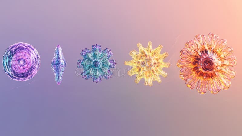 Progresia formelor de virus de la structuri simple la entități complexe care demonstrează evoluția lor în timp royalty free stock image