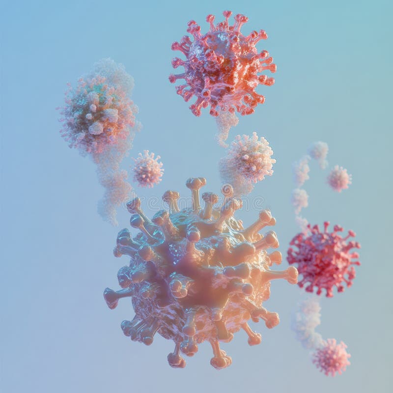 Progresia formelor virale care ilustrează complexitatea structurii și mutația în timp într-o redare digitală stock photos