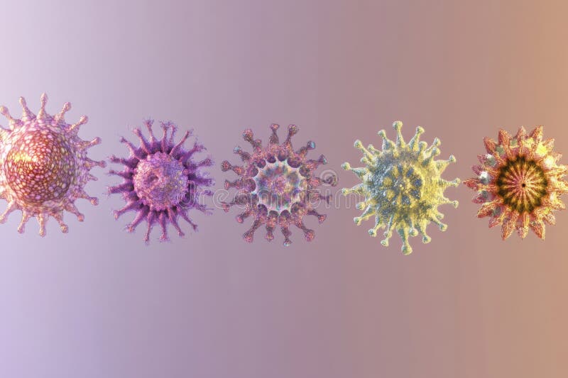 Progresia structurilor virale de la forme simple la complexe într-o ilustrare științifică privind agenții infecțioși stock photos