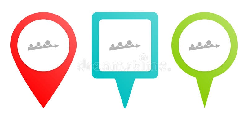 Progress, avatars, users, pin icon. Multicolor pin vector icon, diferent type map and navigation point. on white background