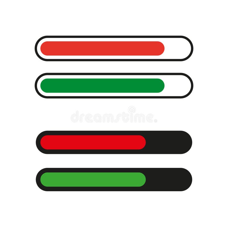 Progress bar illustration. Colorful loading bars. Red and green indicators. Vector interface element. stock illustration