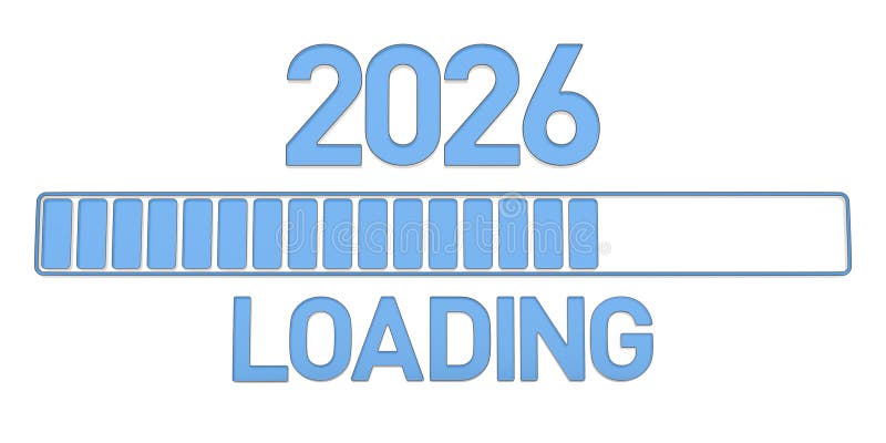 2026 and progress loading bar on white background. Isolated 3D illustration royalty free illustration