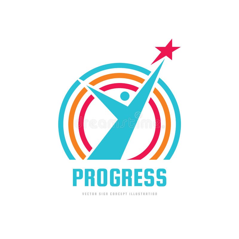 Progress - vector logo template concept illustration. Development creative sign. Human abstract silhouette with star symbol. royalty free illustration