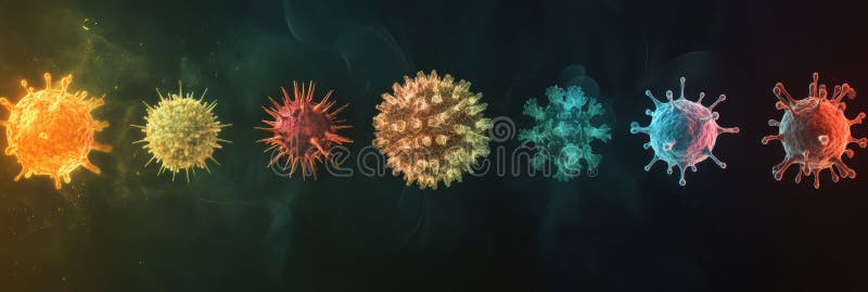 Progression of virus forms from simple to complex illustrating evolutionary changes and structural adaptations in stock images