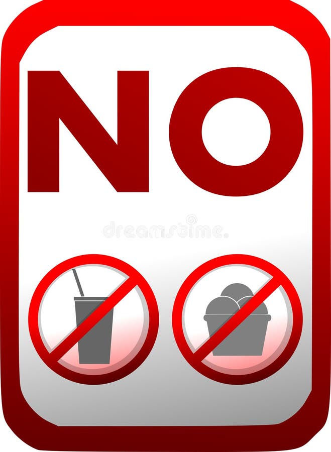 Prohibición de la introducción de comida o de bebidas en rojo aisladas stock de ilustración Prohibición de la introducción de comida o de bebidas en rojo aisladas stock de ilustración