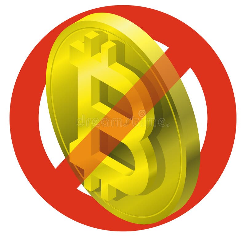 Prohibicja bitcoin moneta, symbol Cryptocurrency zakazu surowy znak Ostrożność wirtualna cyfrowa waluta, interneta inwestować