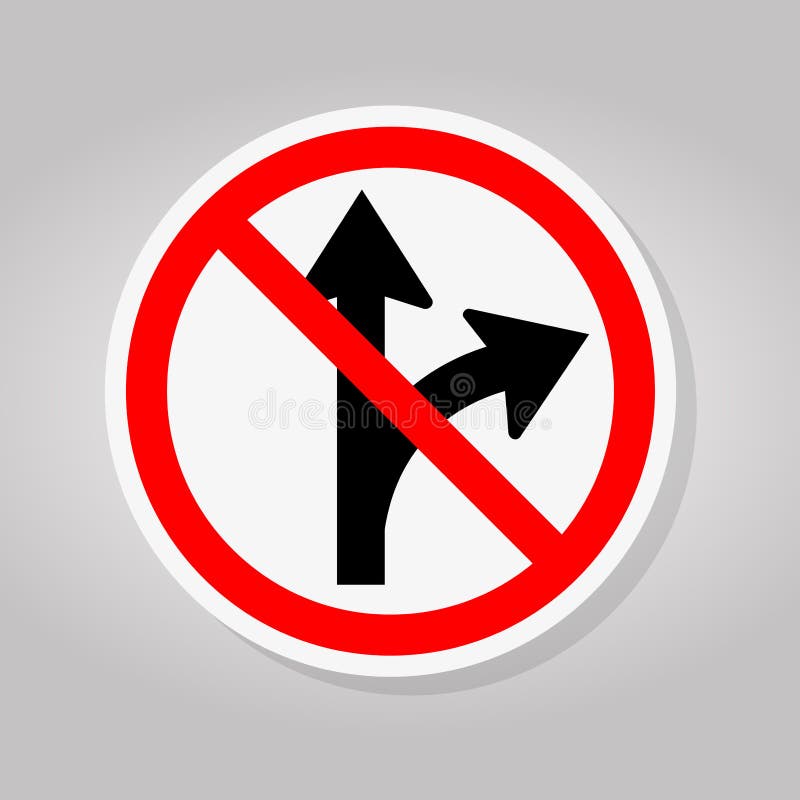 Prohibit Proceed Straight or Turn Right Road Sign Isolate On White Background,Vector Illustration