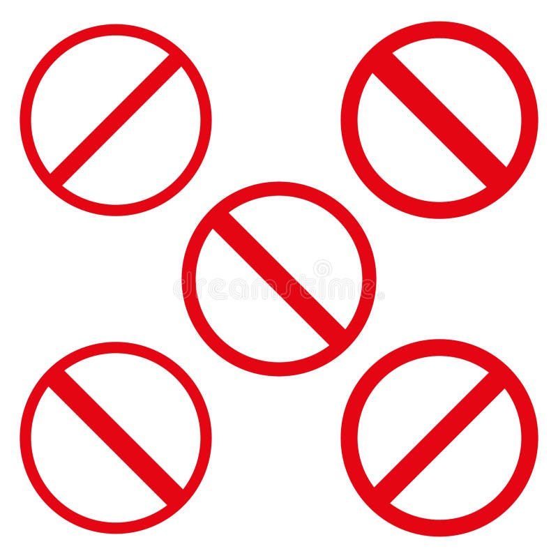 Prohibited sign icons. Red vector symbols. Minimal circular design. Warning abstract shapes. stock illustration