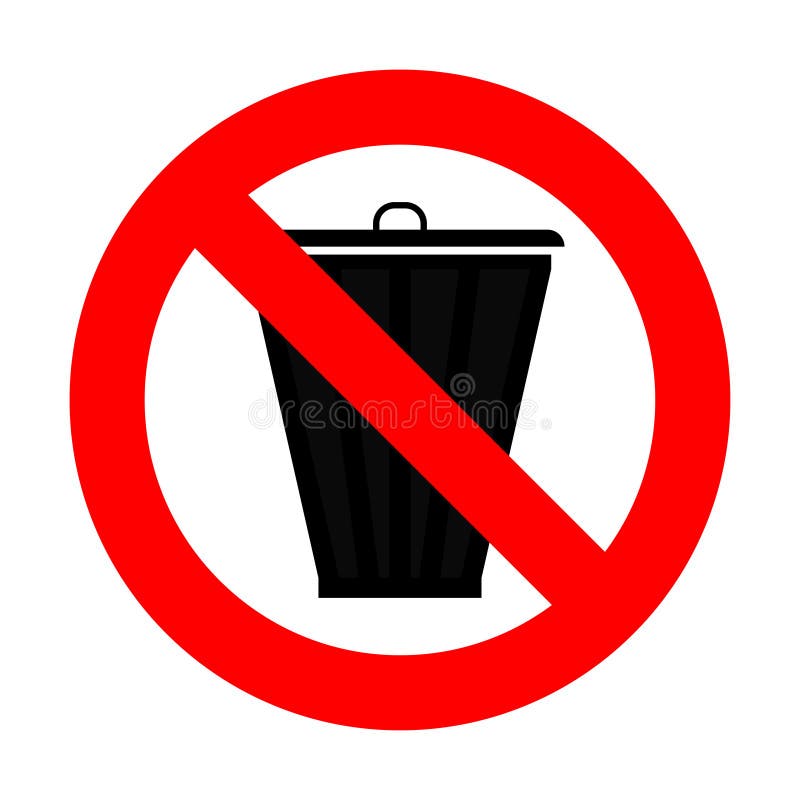 Prohibiting Trash Sign, No Trash, Trash Can, Caution Danger Stock
