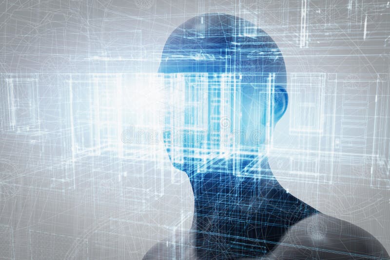 Proiezione di realtà virtuale Scienza futura con tecnologia moderna, intelligenza artificiale immagini stock libere da diritti