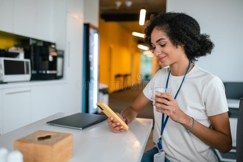 Project assistant with a badge having a lunch break royalty free stock photos