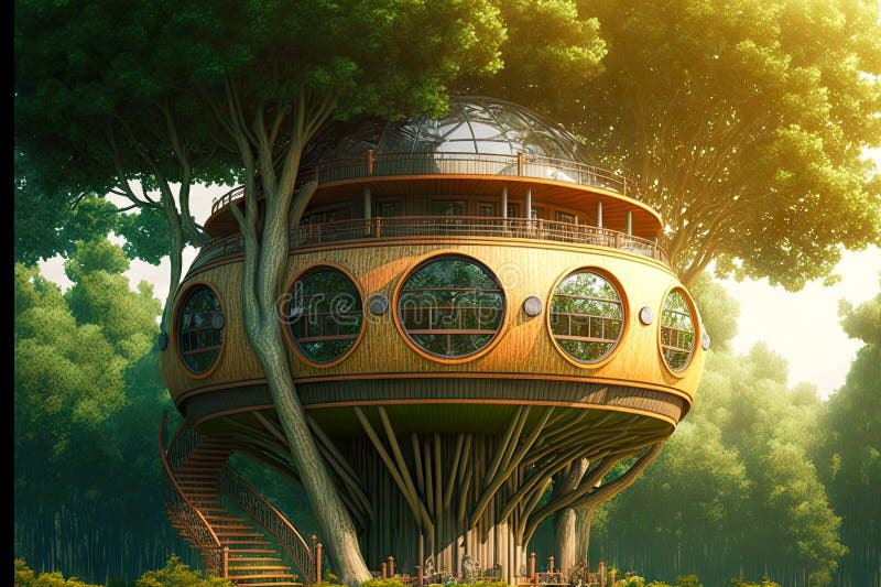 Project of building of tree house in globe royalty free stock photos