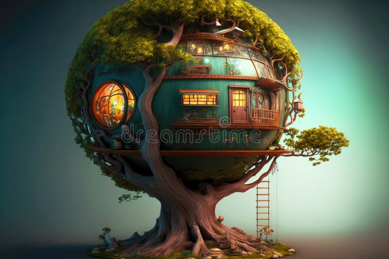 Project of building of tree house in globe royalty free stock images