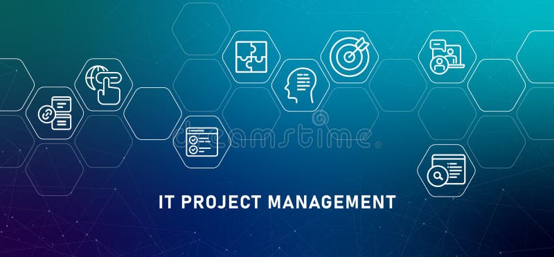 IT Project Management gradient header work progress analysis managing optimization of software development and company stock illustration