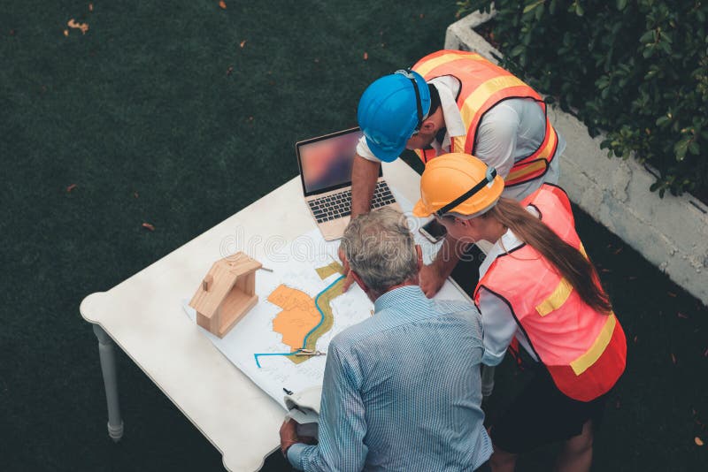 Project management team of engineer and architect were planning royalty free stock photography