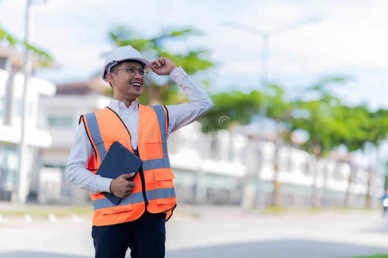 The project owner is inspecting the construction of a new house, and the engineer or architect or quality control contractor stock images