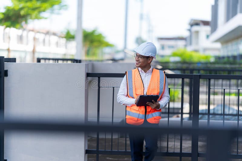 The project owner is inspecting the construction of a new house, and the engineer or architect or quality control contractor royalty free stock photography