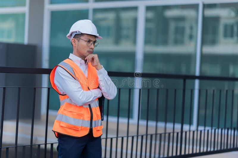 The project owner is inspecting the construction of a new house, and the engineer or architect or quality control contractor royalty free stock photo