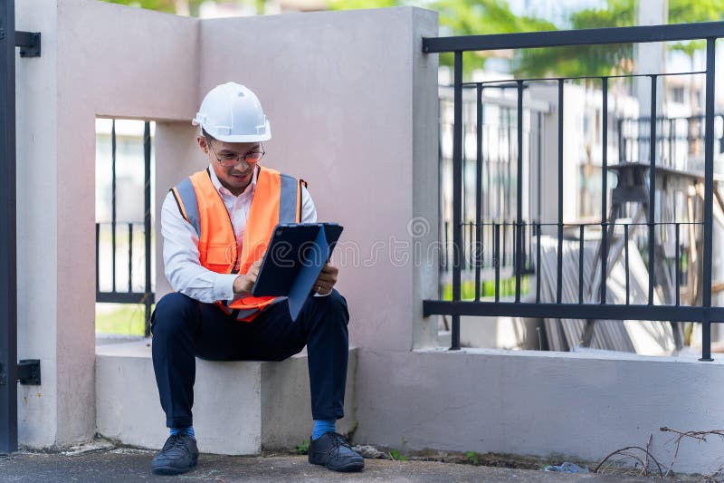 The project owner is inspecting the construction of a new house, and the engineer or architect or quality control contractor stock images