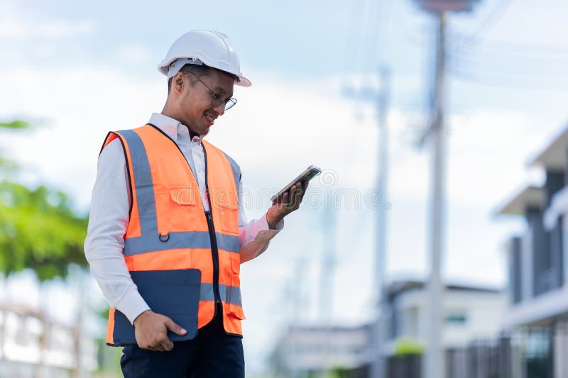 The project owner is inspecting the construction of a new house, and the engineer or architect or quality control contractor royalty free stock photos
