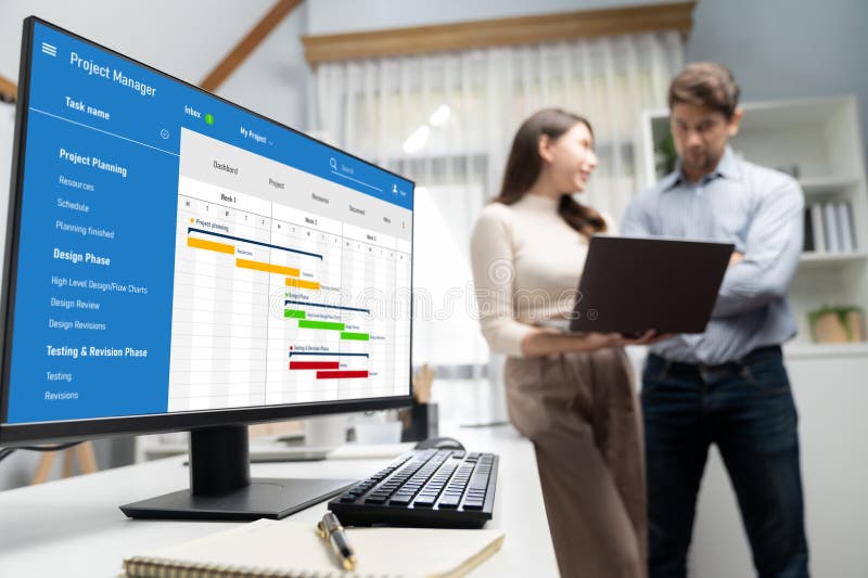 Project planning software for brisk business project management stock images