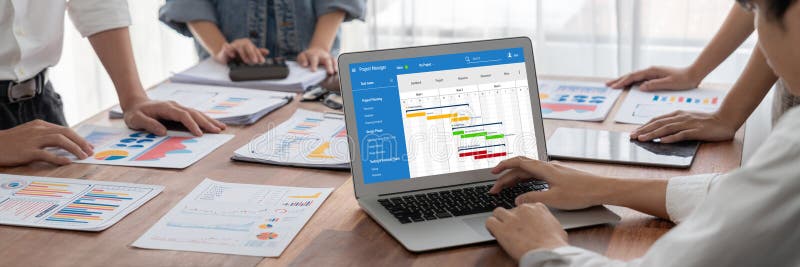 Project planning software for brisk business project management stock photography