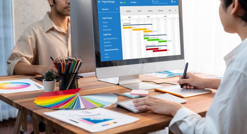 Project planning software for brisk business project management stock images