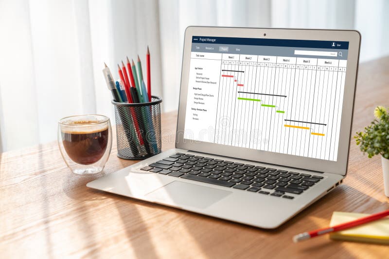 Project planning software for modish business project management royalty free stock photo