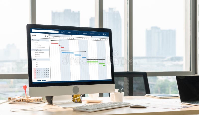 Project planning software for modish business project management royalty free stock photo