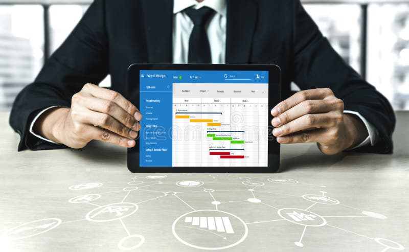 Project planning software for modish business project management royalty free stock photos