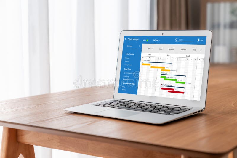 Project planning software for modish business project management stock image