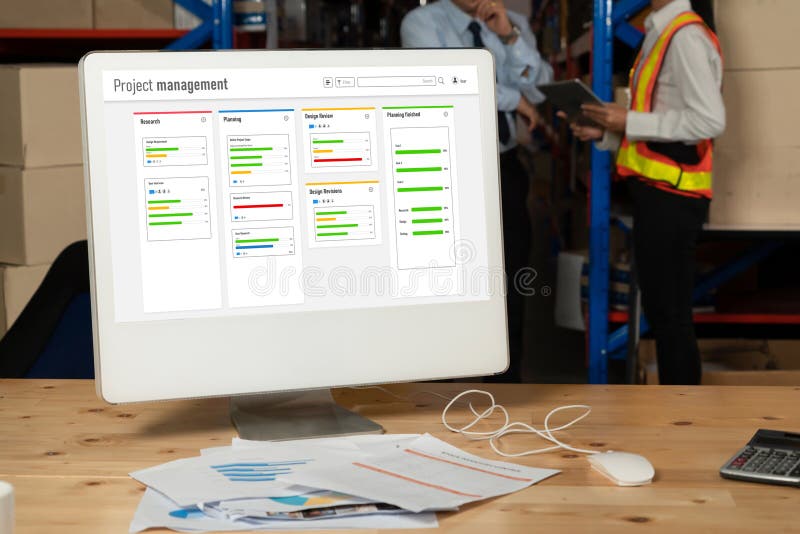 Project planning software for modish business project management stock photos