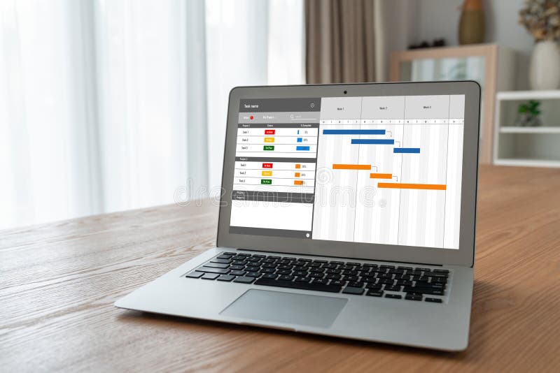 Project planning software for modish business project management stock images
